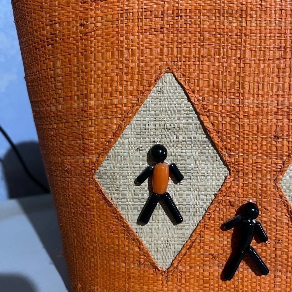 🩷Free🩷Vintage boho handbag,orange,wood handles - Picture 4 of 11